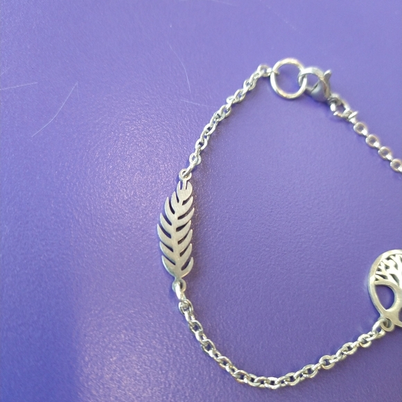 Tree of Life & Feather Charm Bracelet SS Stainless Steel Silver Deck Your Wrist - Picture 4 of 6